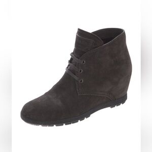 Prada Black Suede Wedge Ankle Boots